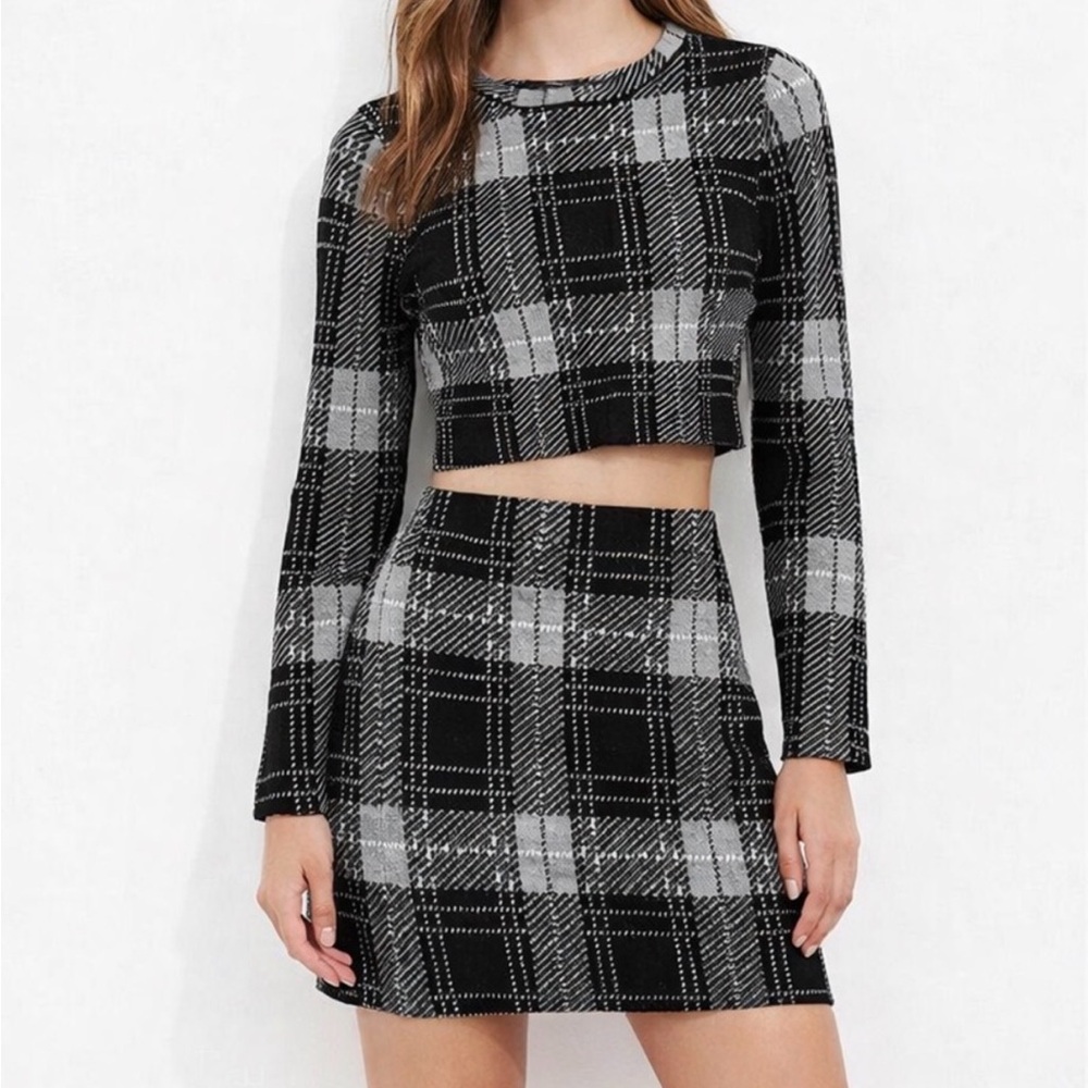 Love Tree Plaid Matching Set Black White Size S